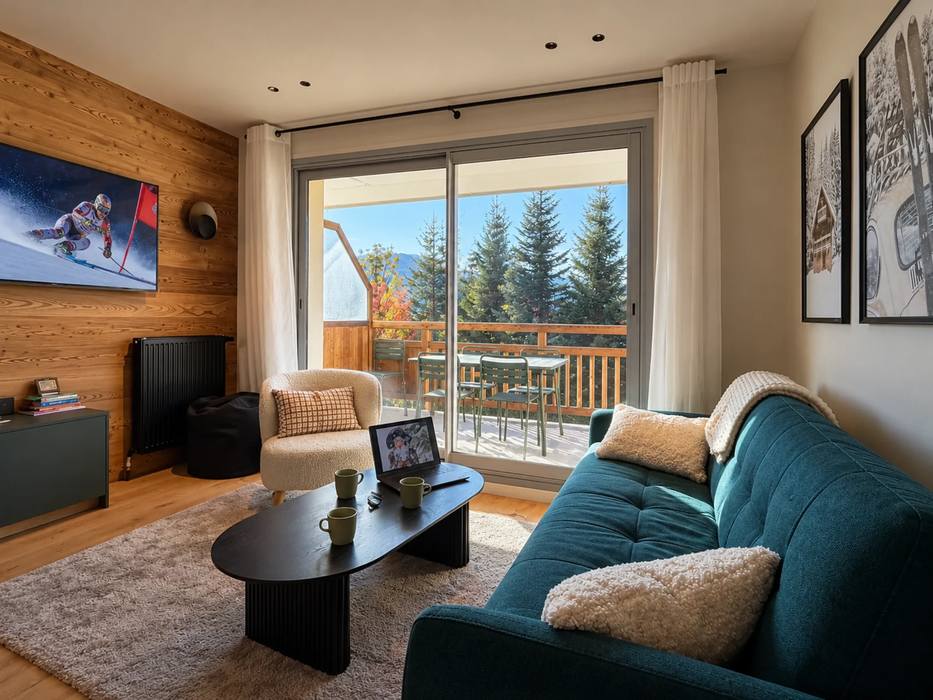 Salon avec vue dans une résidence premium à l'alpe d'huez